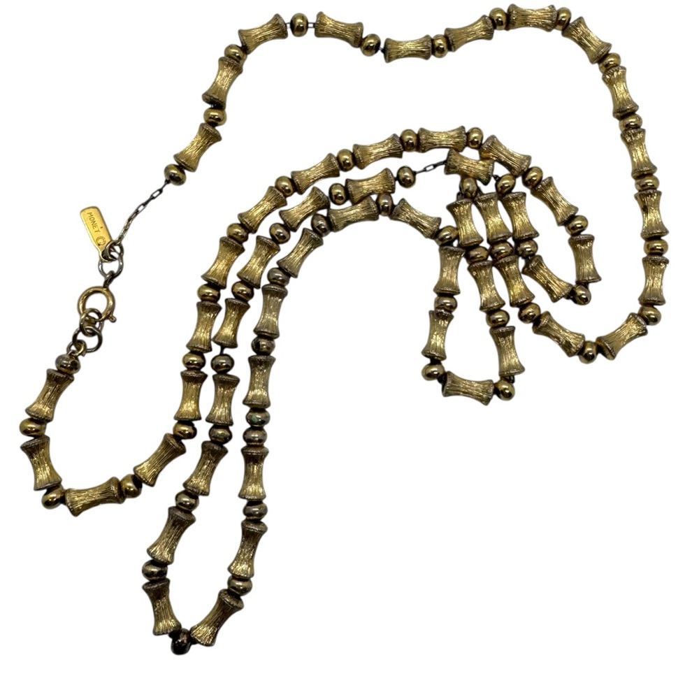 Vintage Monet Bamboo Design Link Bead Gold Tone Necklace